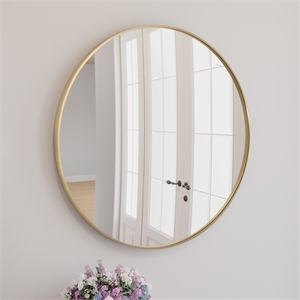 Design House Kenna Round Glass Wall Mirror with Gold Frame 24 Inch
