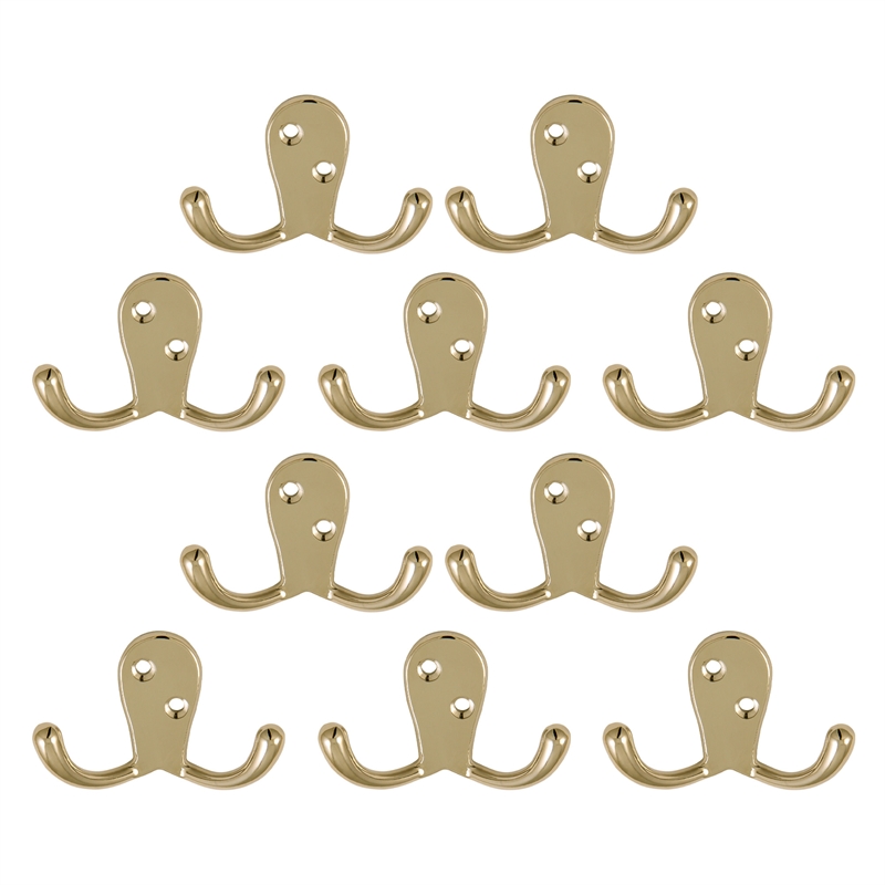Design House Stainless Steel Double Hook in Polished Brass 10 Pack