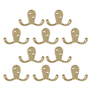 Design House Stainless Steel Double Hook in Polished Brass 10 Pack