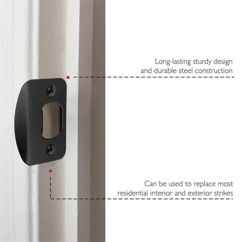 Design House Stainless Steel Strike Plate-Full Lip-Round Corner in Matte Black