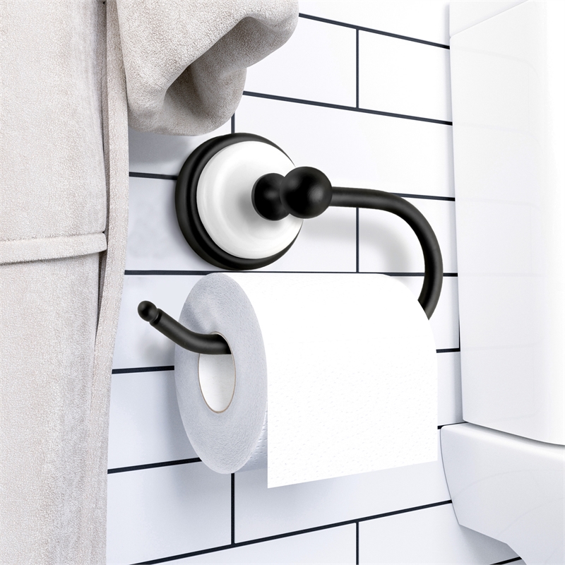 Design House Savannah Stainless Steel Toilet Paper Holder in Matte Black/White