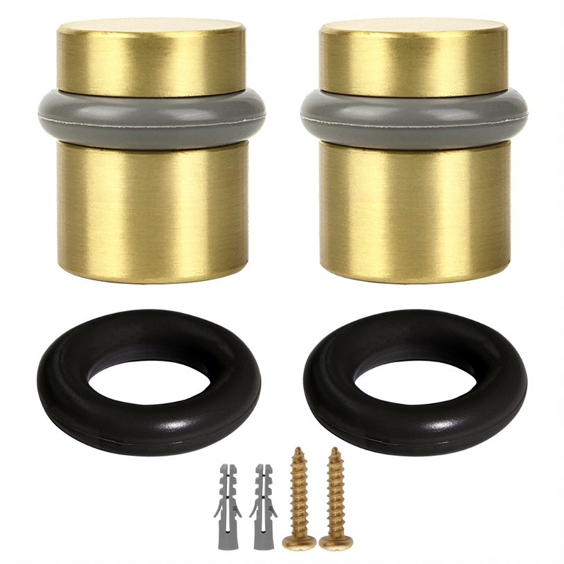 Design House Modern Cylindrical Door Stop in Satin Brass 2Pack Brass Brass