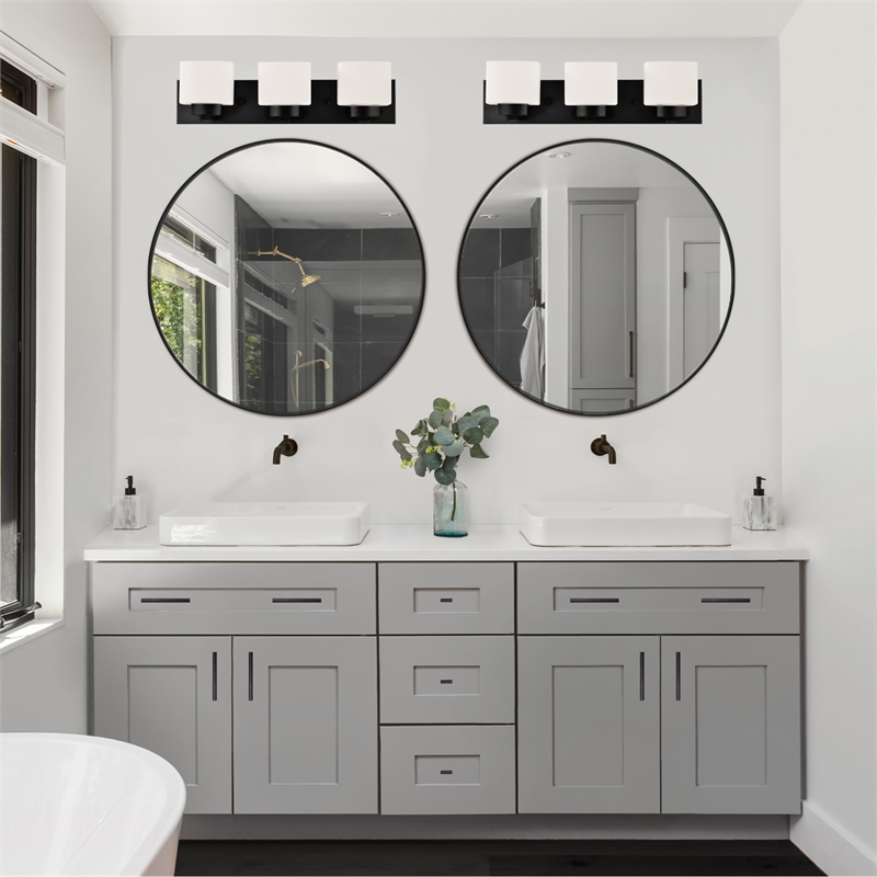 Design House Kenna Round Wall Mirror with Black Frame 28Inch 2Pack Glass Black