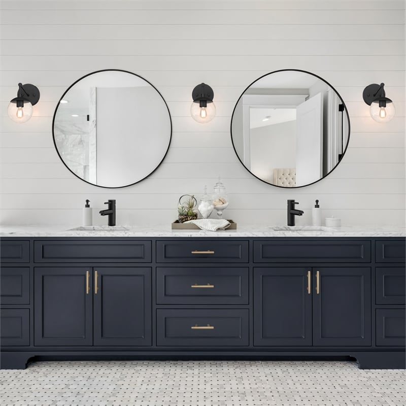 Design House Kenna Round Wall Mirror with Black Frame 28Inch 2Pack Glass Black