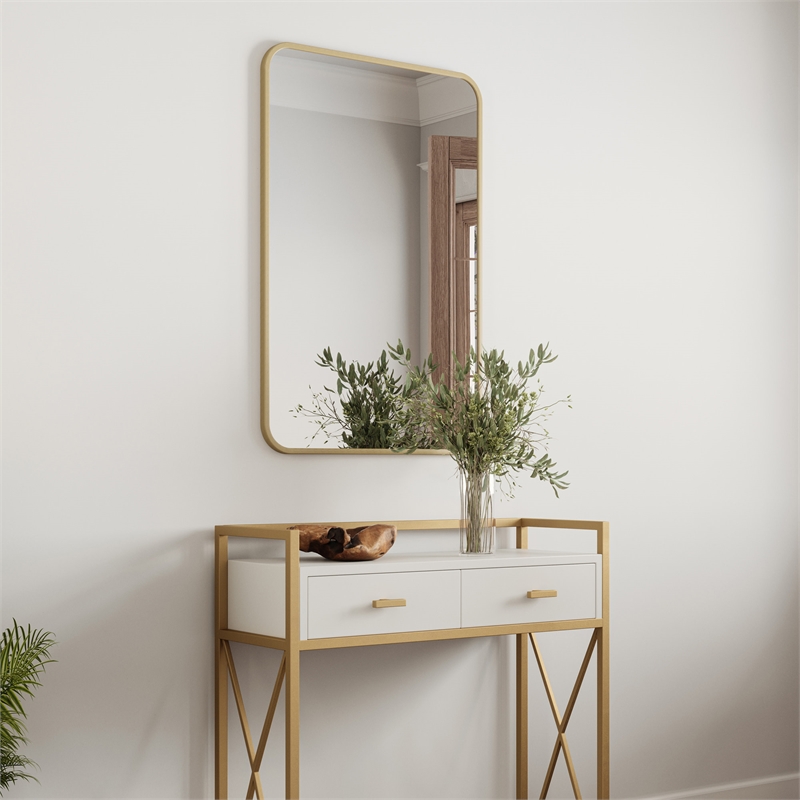 Isla Rounded Corner Wall Mirror with Gold Frame 30in x 20in 2-Pack