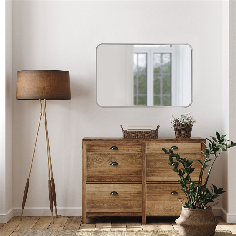 Isla Rounded Corner Wall Mirror with Silver Frame 36in x 24in 2-Pack