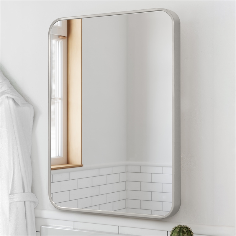 Isla Rounded Corner Wall Mirror with Silver Frame 36in x 24in 2-Pack