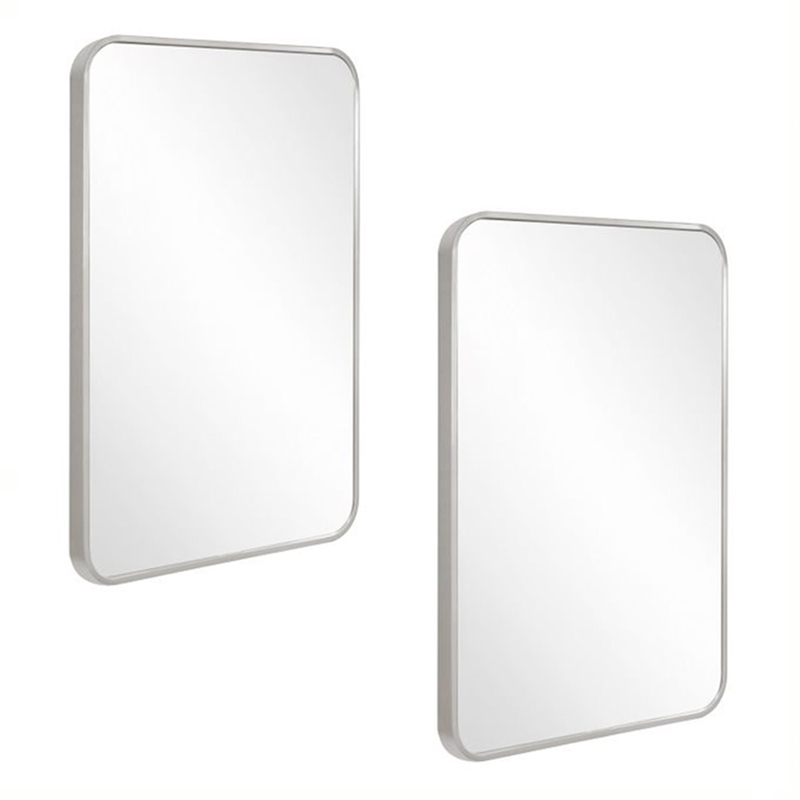 Isla Rounded Corner Wall Mirror with Silver Frame 36in x 24in 2-Pack