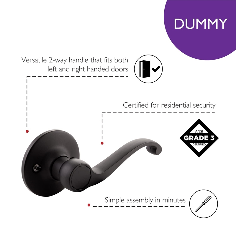 Design House Scroll Brass Ergonomic Dummy Door Lever in Matte Black
