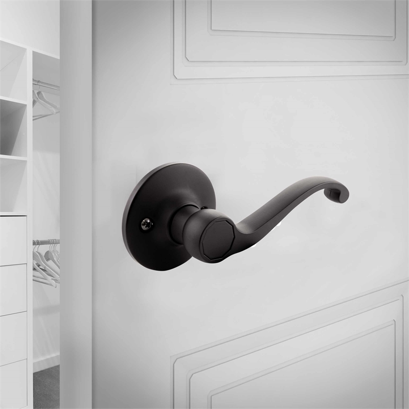 Design House Scroll Brass Ergonomic Dummy Door Lever in Matte Black