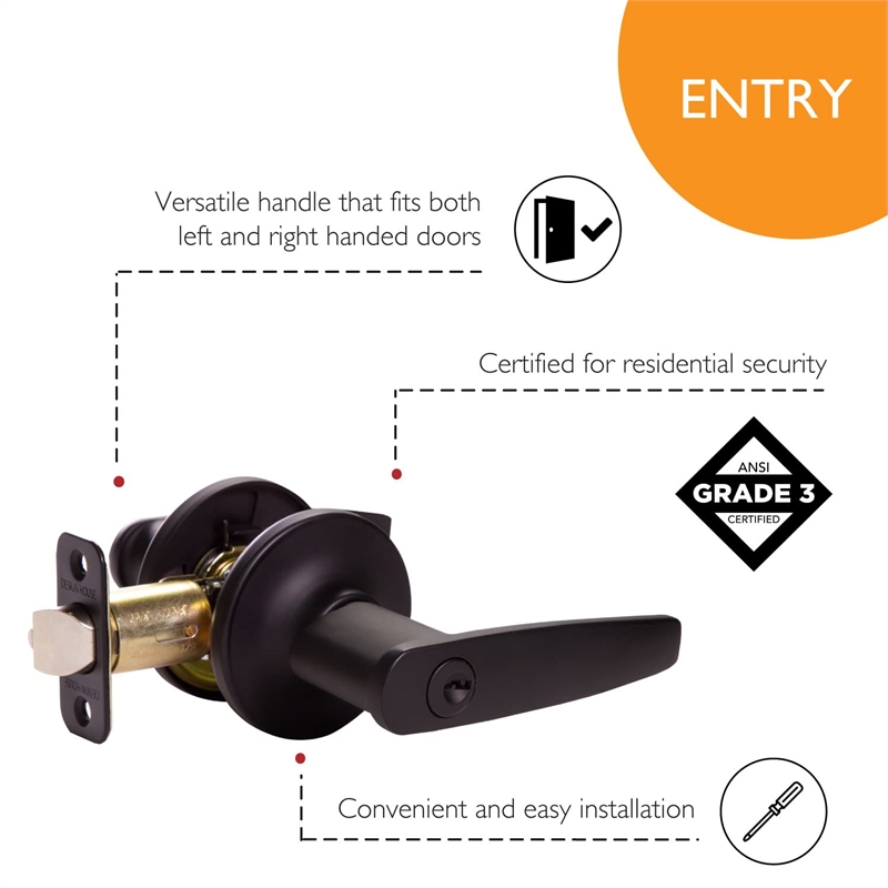 Design House Delavan Brass Keyed Entry Door Level in Matte Black