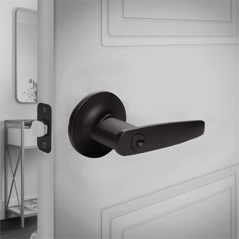 Design House Delavan Brass Keyed Entry Door Level in Matte Black