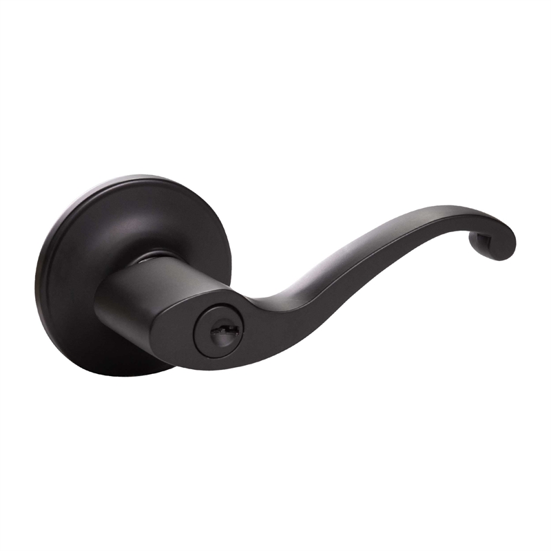 Design House Scroll Brass Keyed Entry Door Knob in Matte Black