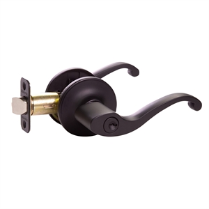 Design House Scroll Brass Keyed Entry Door Knob in Matte Black