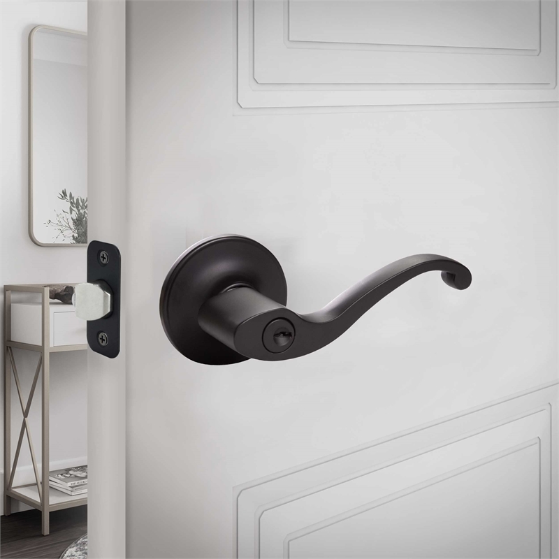 Design House Scroll Brass Keyed Entry Door Knob in Matte Black
