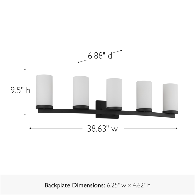 Design House Desta 5-Light Transitional Glass Vanity Bar in Matte Black