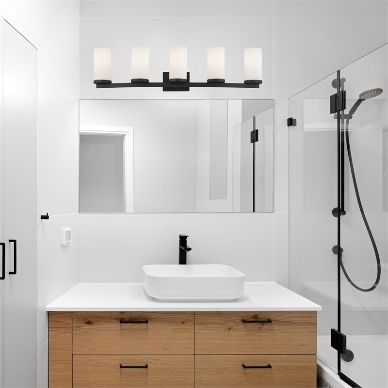 Design House Desta 5-Light Transitional Glass Vanity Bar in Matte Black