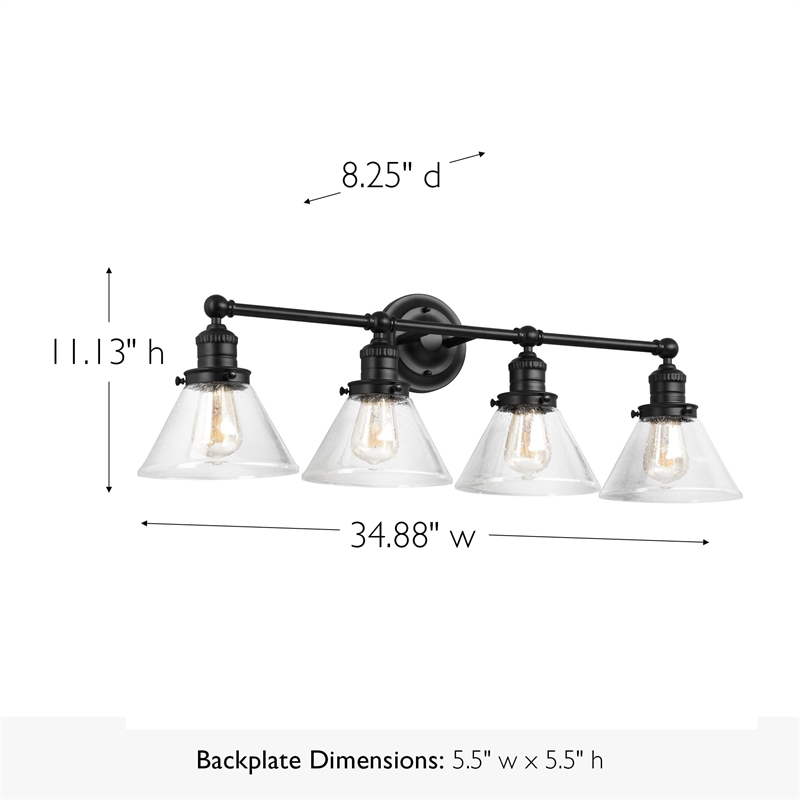Design House Augustin 4-Light Glass Vanity Light in Matte Black