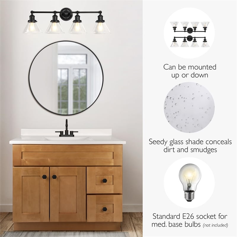 Design House Augustin 4-Light Glass Vanity Light in Matte Black