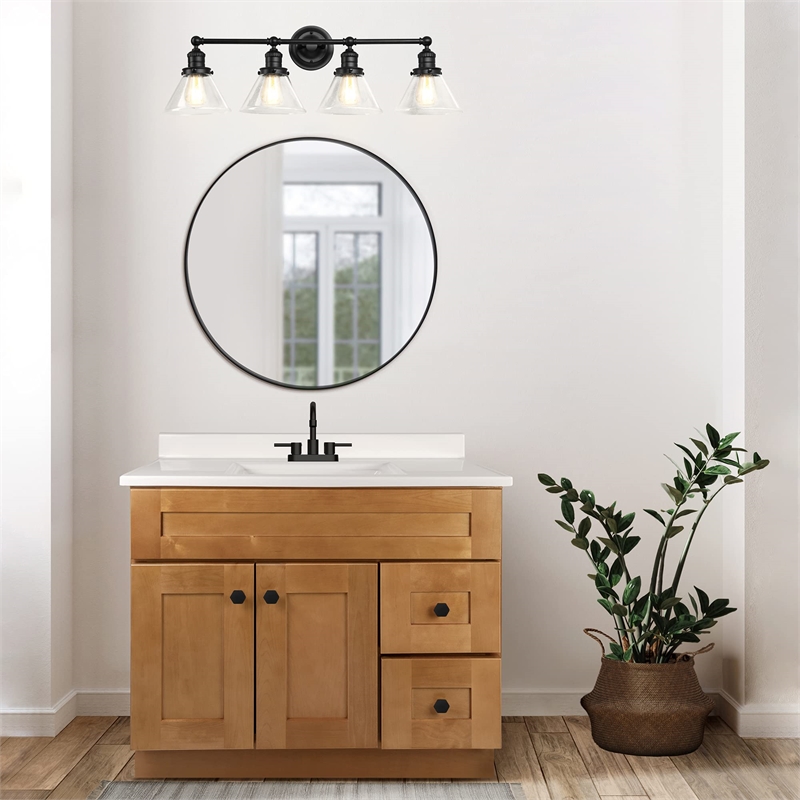 Design House Augustin 4-Light Glass Vanity Light in Matte Black