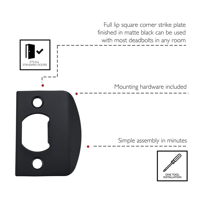 Design House Stainless Steel Strike Plate with Full Lip & Square Corner in Black