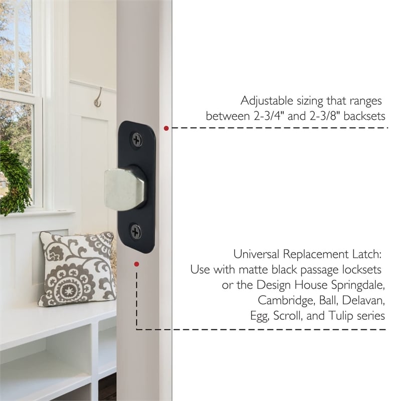 Design House Metal 2-Way Passage Door Latch with Round Corner in Matte Black