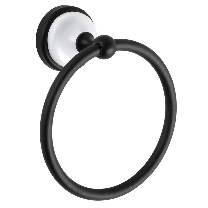 Design House Savannah Stainless Steel Towel Ring in Matte Black/White