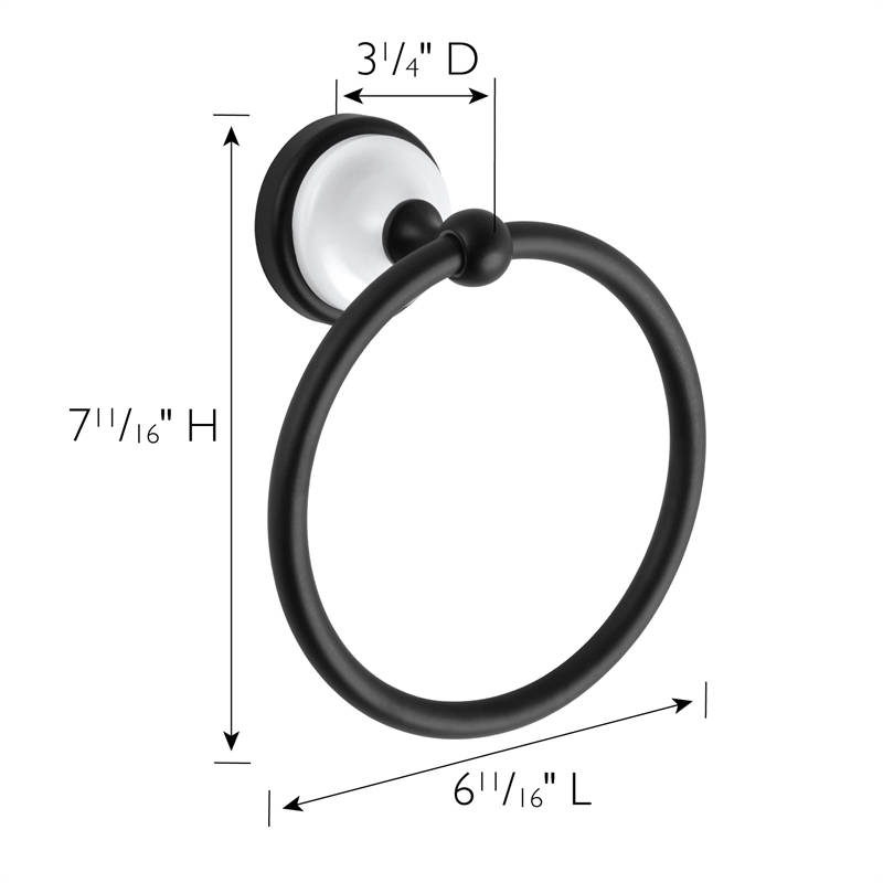 Design House Savannah Stainless Steel Towel Ring in Matte Black/White