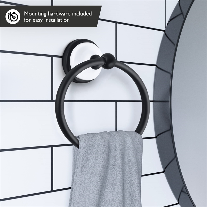 Design House Savannah Stainless Steel Towel Ring in Matte Black/White