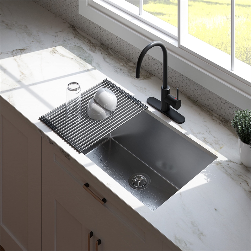 Design House Eastport II Single Handle Metal Kitchen Faucet in Matte Black