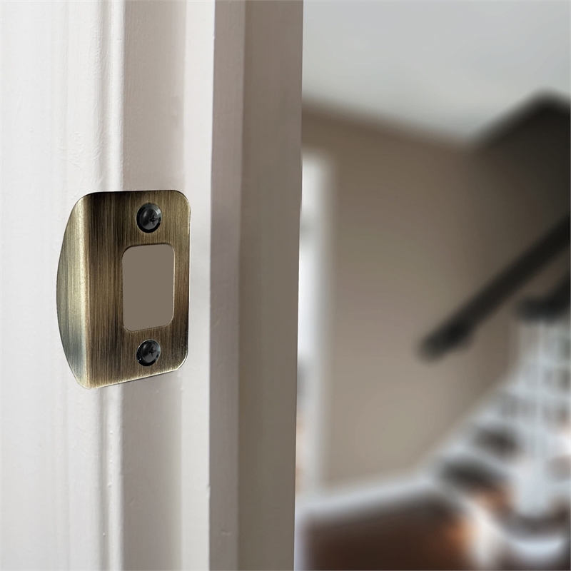 Design House Round Corner Stainless Steel Deadbolt Strike Plate in Antique Brass