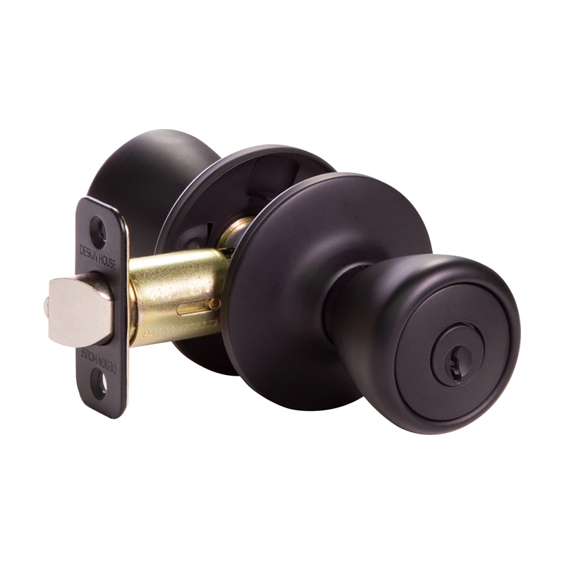 Design House Tulip Brass Keyed Entry Door Knob in Matte Black