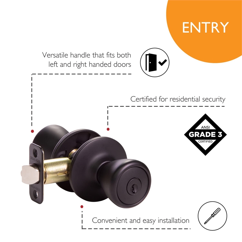 Design House Tulip Brass Keyed Entry Door Knob in Matte Black