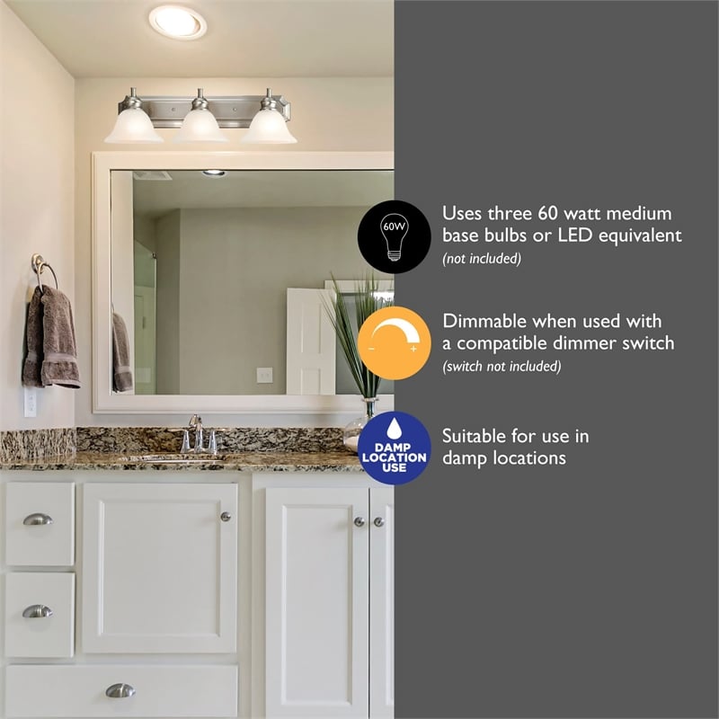 Design House Bristol 3-Light Stainless Steel Vanity Light in Satin Nickel