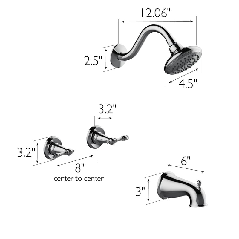 Design House Oakmont 2 Handle Brass Shower Trim in Polished Chrome