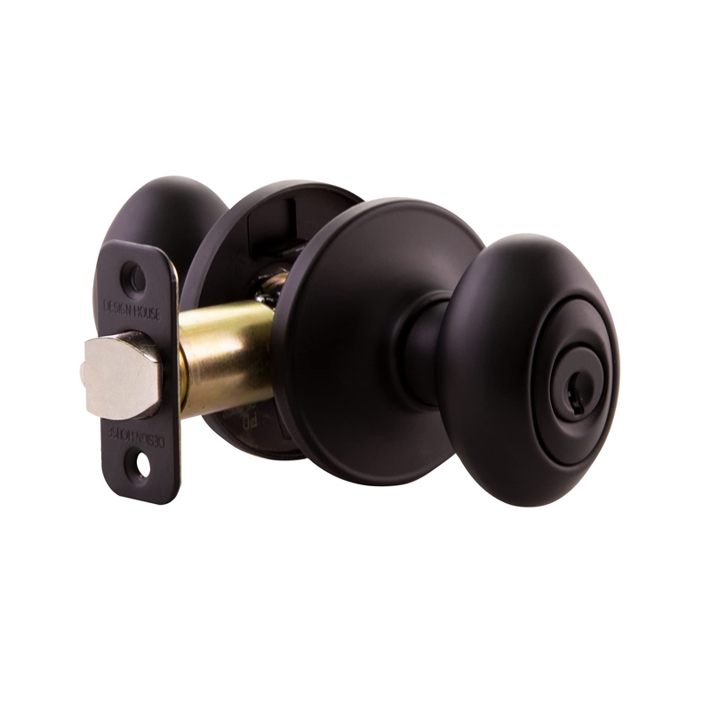 Design House Egg Traditional Brass Keyed Entry Door Knob in Matte Black