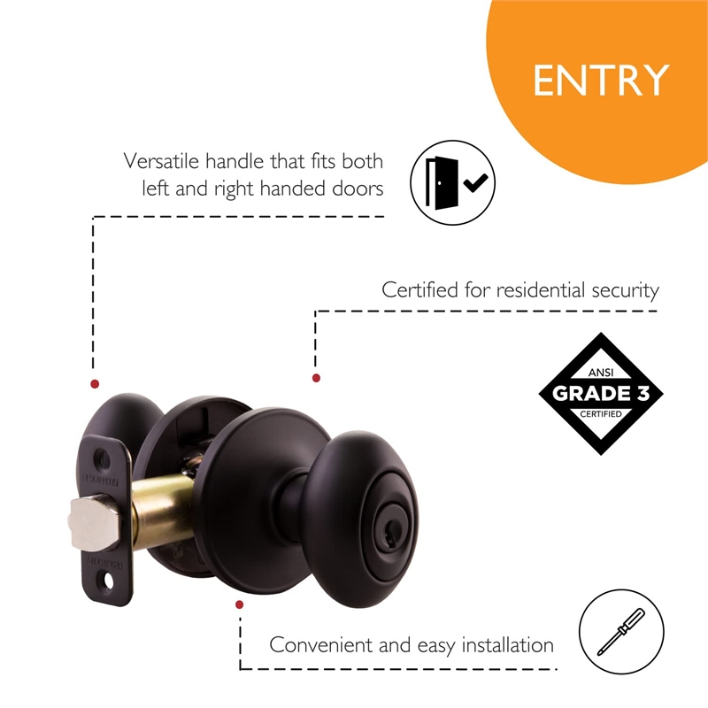 Design House Egg Traditional Brass Keyed Entry Door Knob in Matte Black