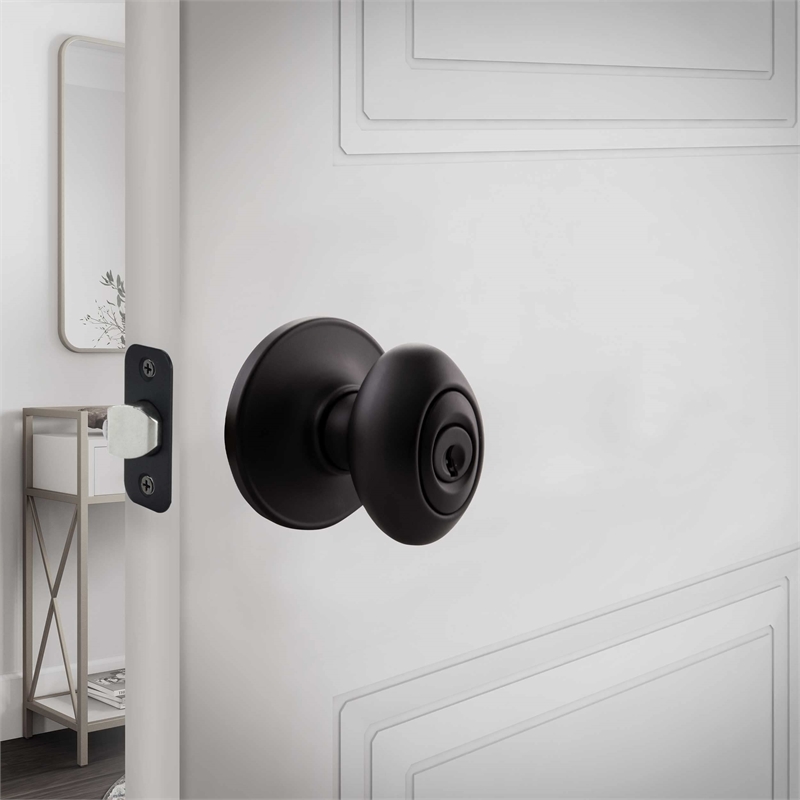 Design House Egg Traditional Brass Keyed Entry Door Knob in Matte Black