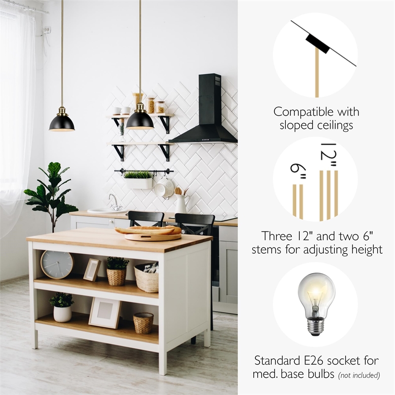 Design House Savannah 1-Light Stainless Steel Pendant in Matte Black/Satin Gold