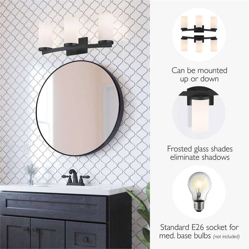 Design House Desta 3-Light Transitional Glass Vanity Bar in Matte Black