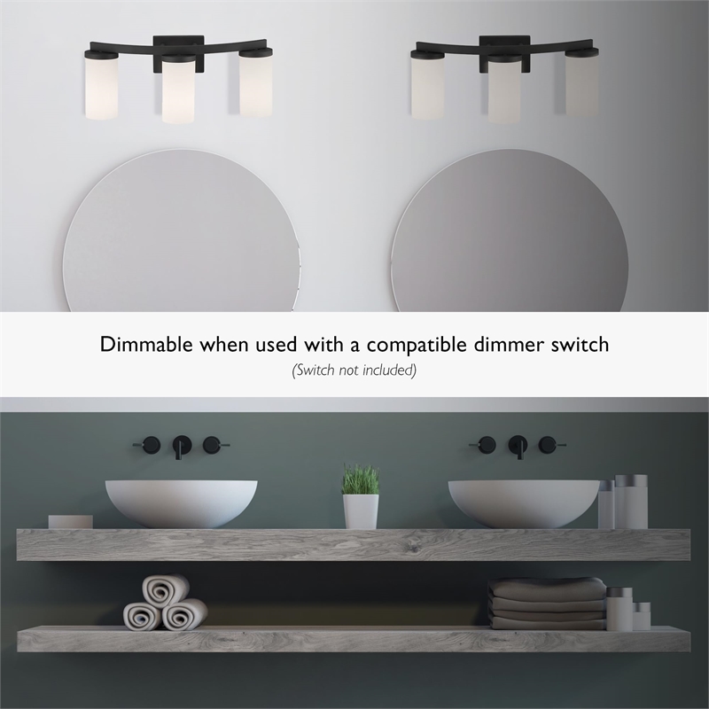 Design House Desta 3-Light Transitional Glass Vanity Bar in Matte Black