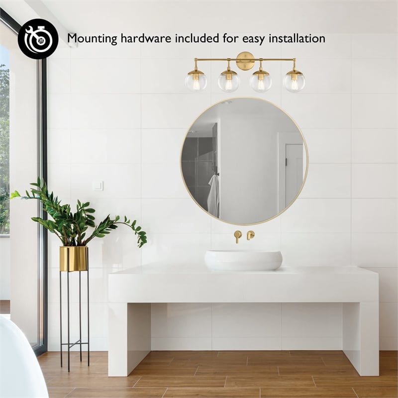 Design House Gracelyn 4-Light Glass Vanity Light in Satin Gold