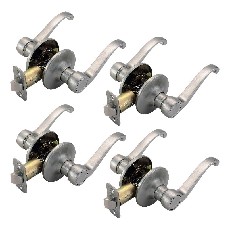 Design House Scroll Brass 2-Way Passage Door Leve in Satin Nickel (Set of 4)