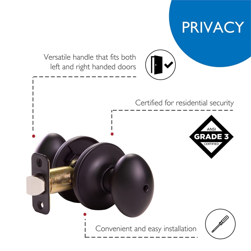 Design House Egg Traditional Brass Privacy Door Knob in Matte Black