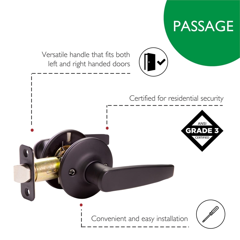 Design House Delavan Brass Passage Door Lever in Matte Black