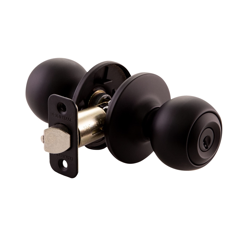 Design House Ball Brass Keyed Entry Door Knob in Matte Black