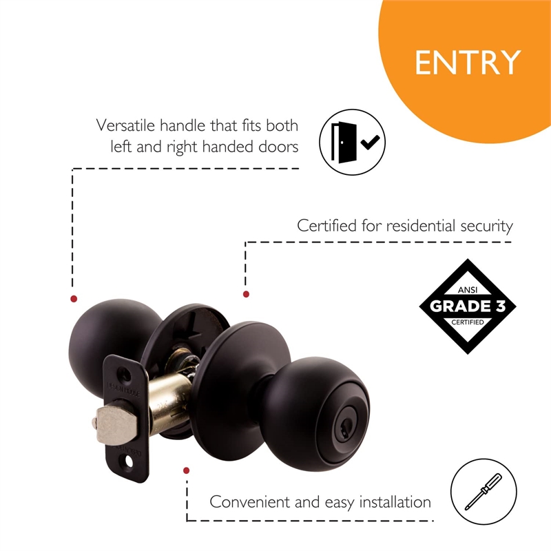 Design House Ball Brass Keyed Entry Door Knob in Matte Black