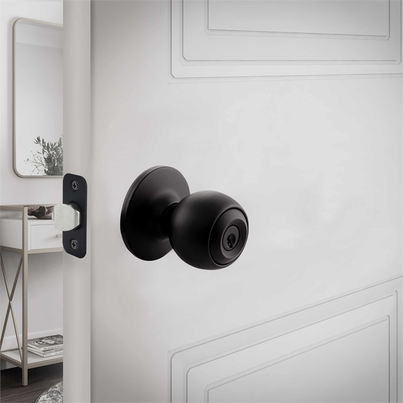 Design House Ball Brass Keyed Entry Door Knob in Matte Black