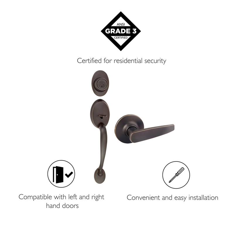 Design House Delavan Brass Coventry Latch Entry Door Handle Set in Bronze