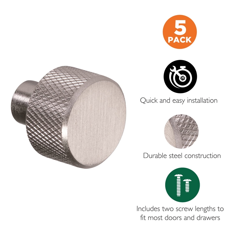 Design House 5-Pack Stainless Steel Porter Cabinet Knob in Satin Nickel